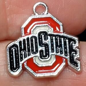 Ohio State Buckeyes Football Team Silver Tone Back 1/2" Pendant Red Enamel O